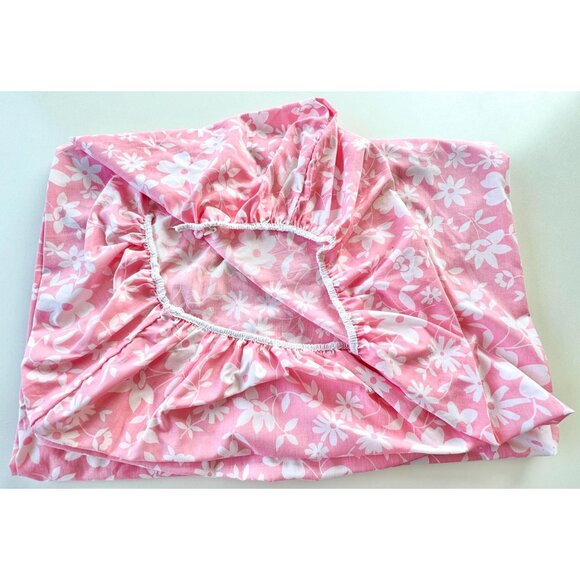 Vintage 70s bedsheets set, flat and fitted, pink white floral, full/double - Picture 9 of 10
